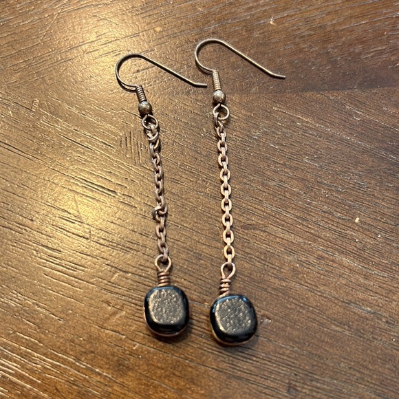 blue and green shimmery square drop earrings - Picture 2 of 2